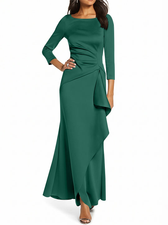 Robe de Mère de la Mariée Fourreau/Colonne à Manches 3/4 et Col Rond avec Volants
