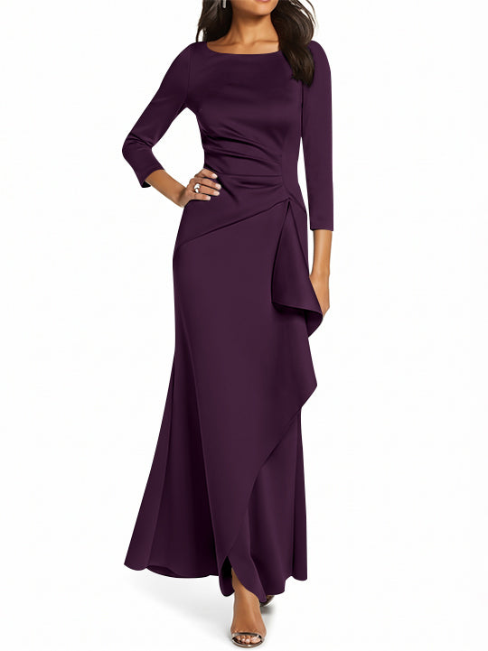Robe de Mère de la Mariée Fourreau/Colonne à Manches 3/4 et Col Rond avec Volants