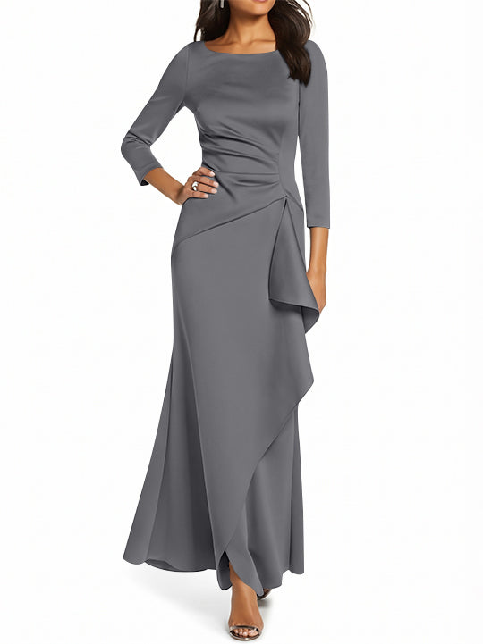 Robe de Mère de la Mariée Fourreau/Colonne à Manches 3/4 et Col Rond avec Volants