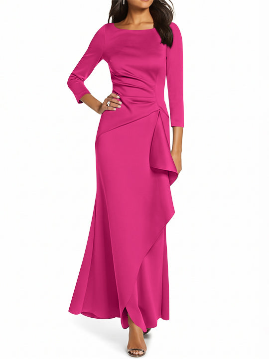 Robe de Mère de la Mariée Fourreau/Colonne à Manches 3/4 et Col Rond avec Volants