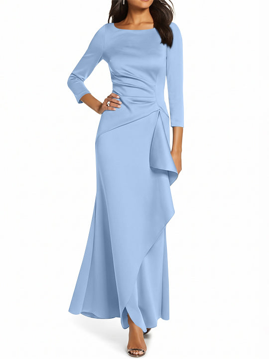 Robe de Mère de la Mariée Fourreau/Colonne à Manches 3/4 et Col Rond avec Volants