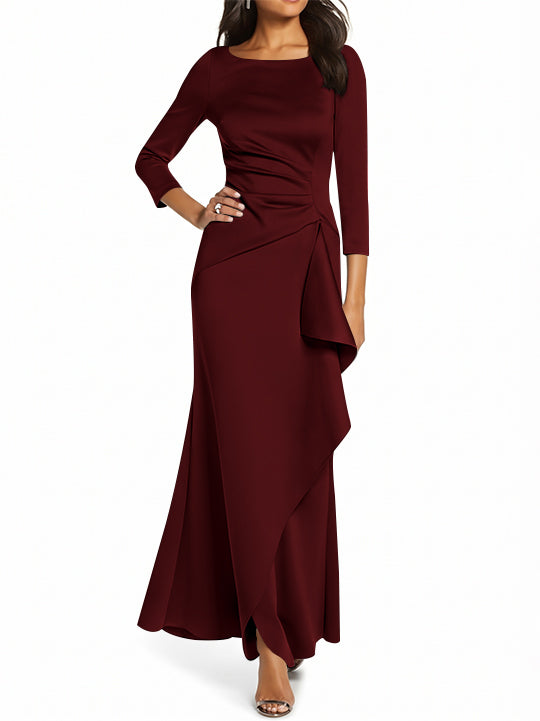 Robe de Mère de la Mariée Fourreau/Colonne à Manches 3/4 et Col Rond avec Volants