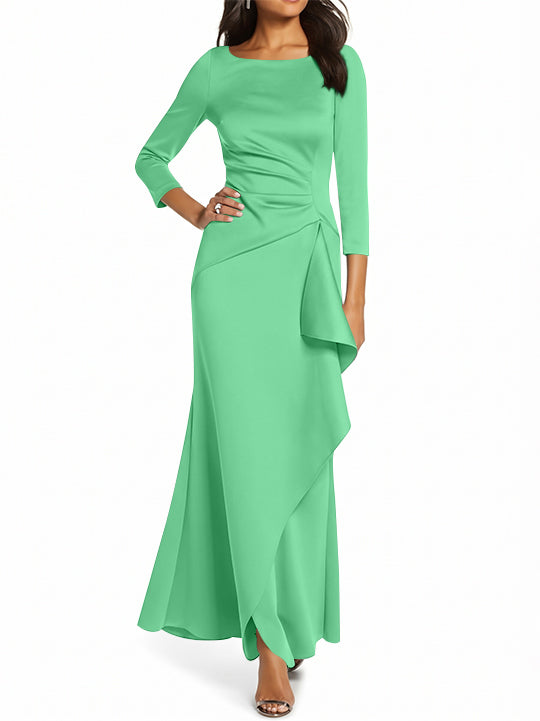 Robe de Mère de la Mariée Fourreau/Colonne à Manches 3/4 et Col Rond avec Volants