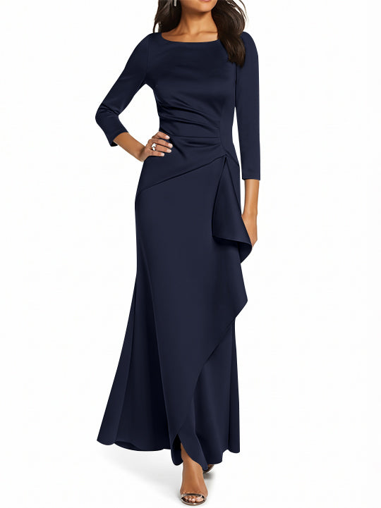 Robe de Mère de la Mariée Fourreau/Colonne à Manches 3/4 et Col Rond avec Volants