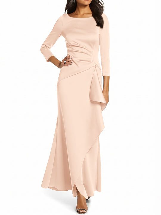 Robe de Mère de la Mariée Fourreau/Colonne à Manches 3/4 et Col Rond avec Volants