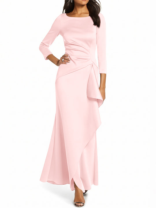 Robe de Mère de la Mariée Fourreau/Colonne à Manches 3/4 et Col Rond avec Volants