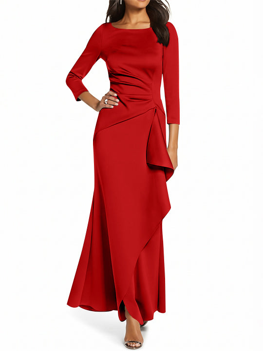 Robe de Mère de la Mariée Fourreau/Colonne à Manches 3/4 et Col Rond avec Volants