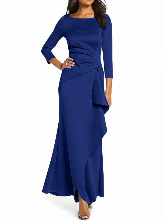Robe de Mère de la Mariée Fourreau/Colonne à Manches 3/4 et Col Rond avec Volants