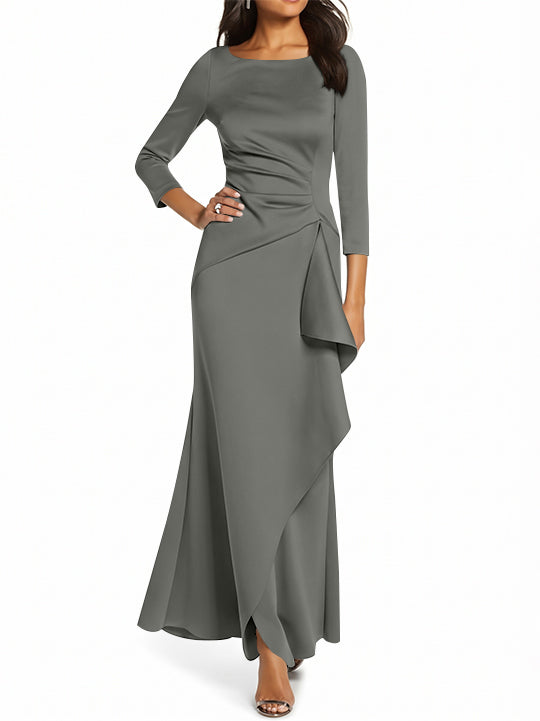 Robe de Mère de la Mariée Fourreau/Colonne à Manches 3/4 et Col Rond avec Volants