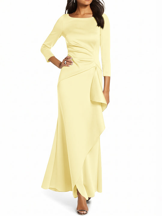 Robe de Mère de la Mariée Fourreau/Colonne à Manches 3/4 et Col Rond avec Volants