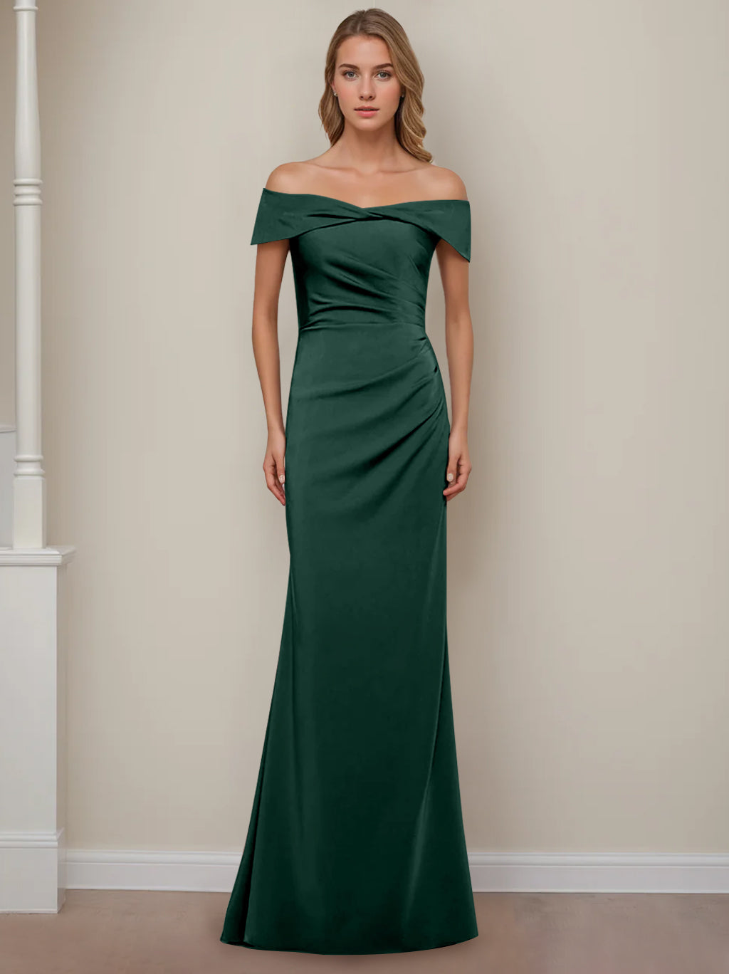 Robe de Mère de la Mariée Fourreau/Colonne à Épaules Dénudées et Manches Courtes, Longueur Au Sol, avec Volants