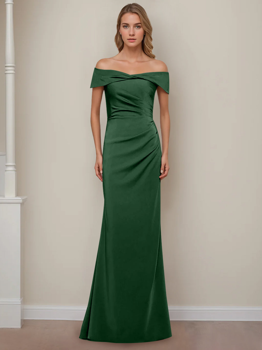 Robe de Mère de la Mariée Fourreau/Colonne à Épaules Dénudées et Manches Courtes, Longueur Au Sol, avec Volants