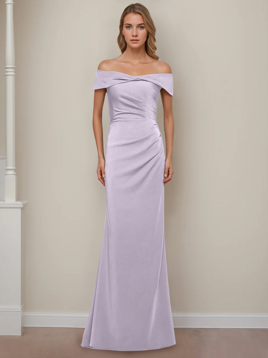 Robe de Mère de la Mariée Fourreau/Colonne à Épaules Dénudées et Manches Courtes, Longueur Au Sol, avec Volants