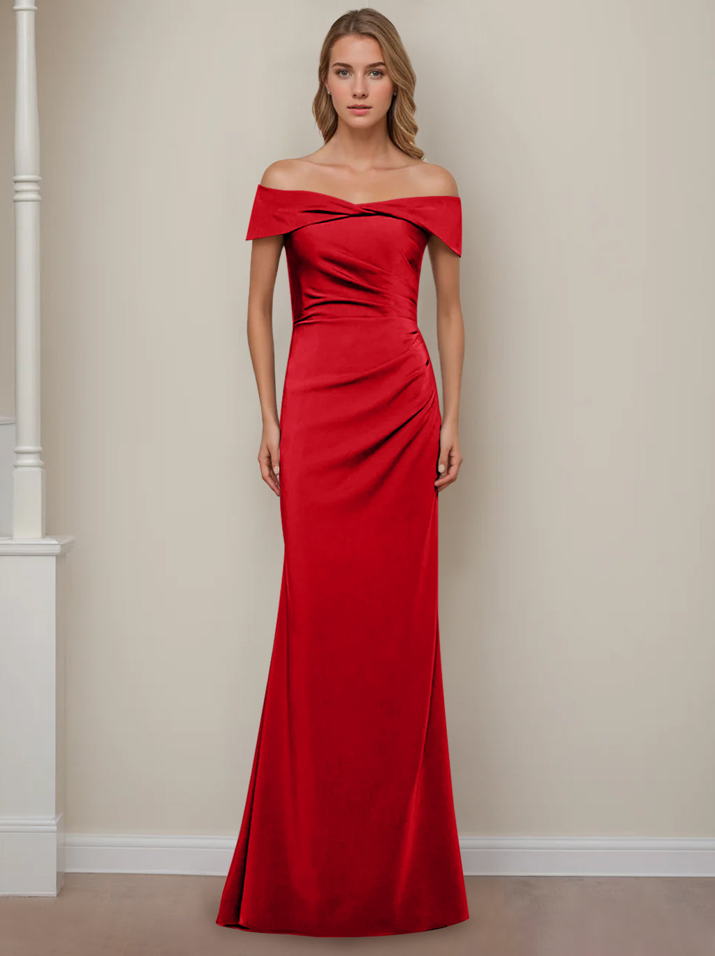 Robe de Mère de la Mariée Fourreau/Colonne à Épaules Dénudées et Manches Courtes, Longueur Au Sol, avec Volants