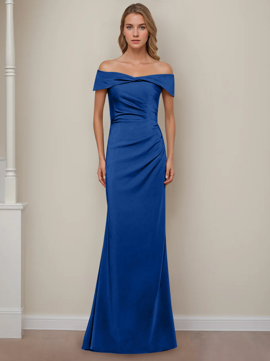 Robe de Mère de la Mariée Fourreau/Colonne à Épaules Dénudées et Manches Courtes, Longueur Au Sol, avec Volants