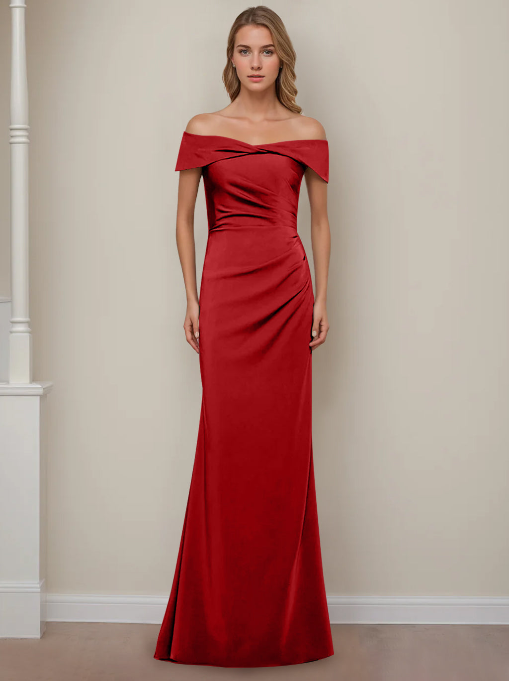 Robe de Mère de la Mariée Fourreau/Colonne à Épaules Dénudées et Manches Courtes, Longueur Au Sol, avec Volants