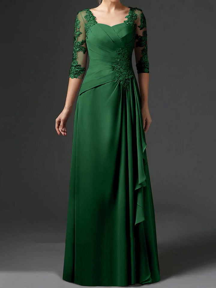 Robe de Mère de la Mariée Coupe A-Line/Princess à Col Carré et Manches Mi-Longues avec Fronces
