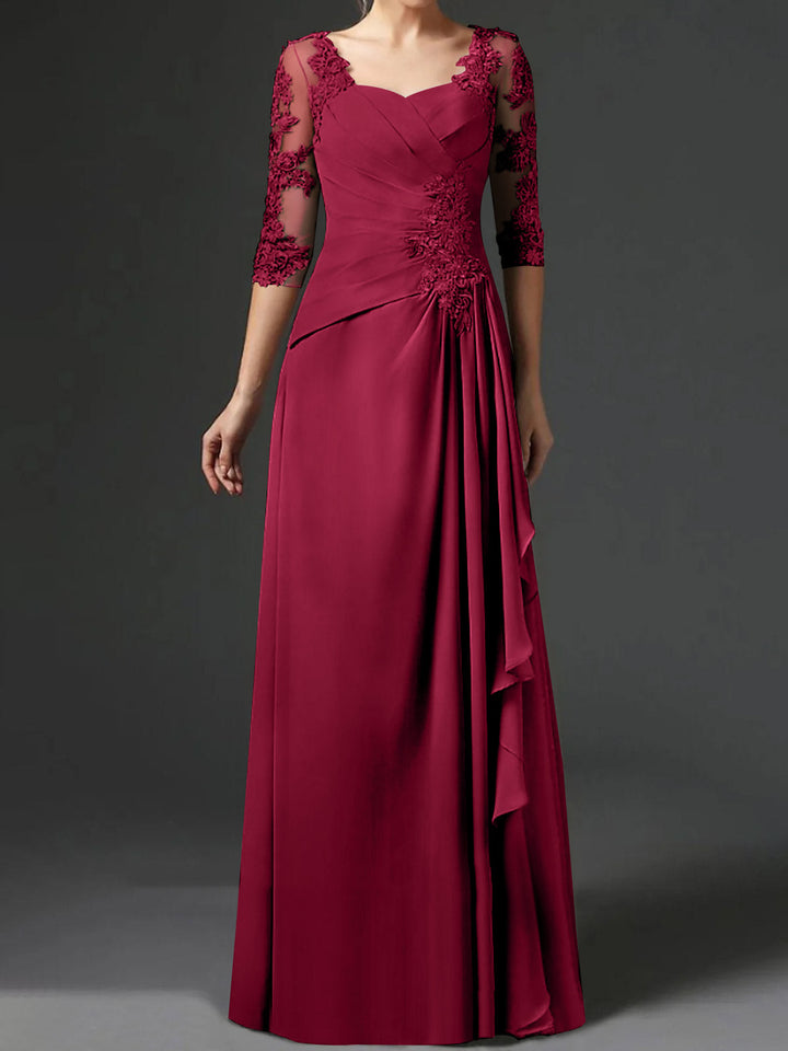 Robe de Mère de la Mariée Coupe A-Line/Princess à Col Carré et Manches Mi-Longues avec Fronces