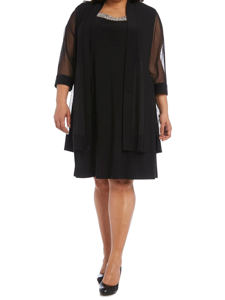 Gaine/Colonne 2 Morceaux Col rond 3/4 Length Sleeves Longueur Genou Plus Taille Robes Mère de La Mariée avec veste