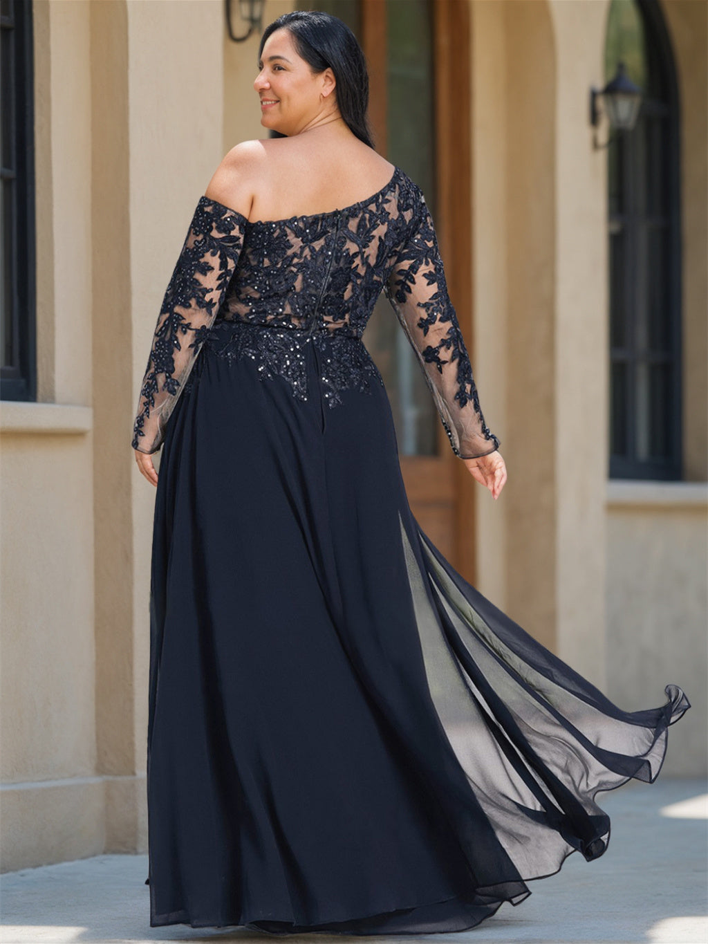 Robe de Mère de la Mariée A-Line/Princess à Une Épaule et Manches Longues, Longueur Au Sol, avec Fente Haute