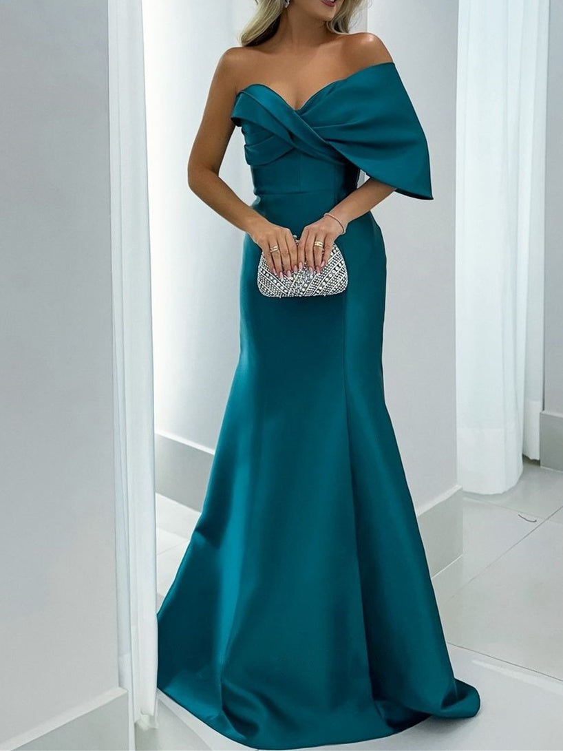 Robe de Mère de la Mariée Sirène/Trompette en Cœur Longueur Au Sol avec Couleur Pure