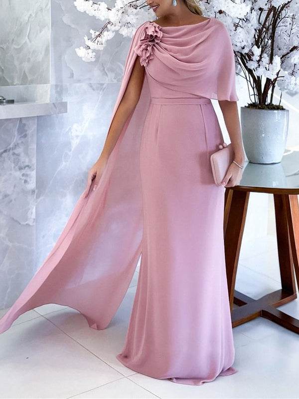 Robe de Mère de la Mariée Fourreau/Colonne à Col Bénitier Sans Manches, Longueur Au Sol, avec Fleur