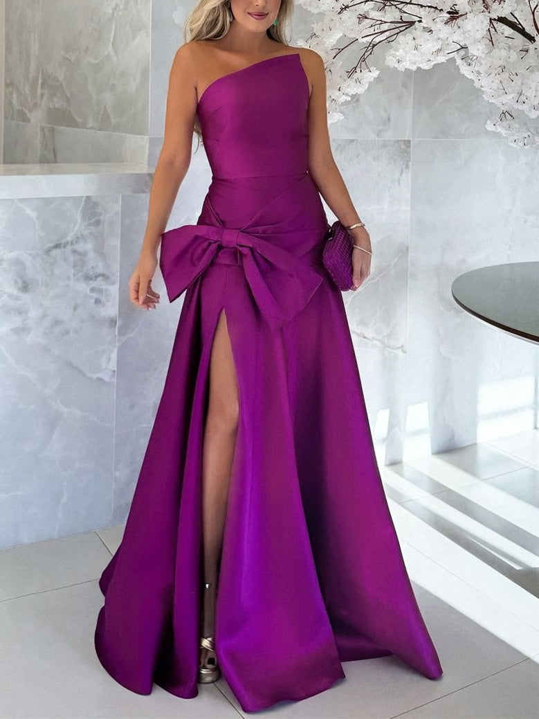 Robe de Mère de la Mariée A-Line/Princess à Une Épaule Sans Manches et Longueur Au Sol avec Fente Sur le Côté