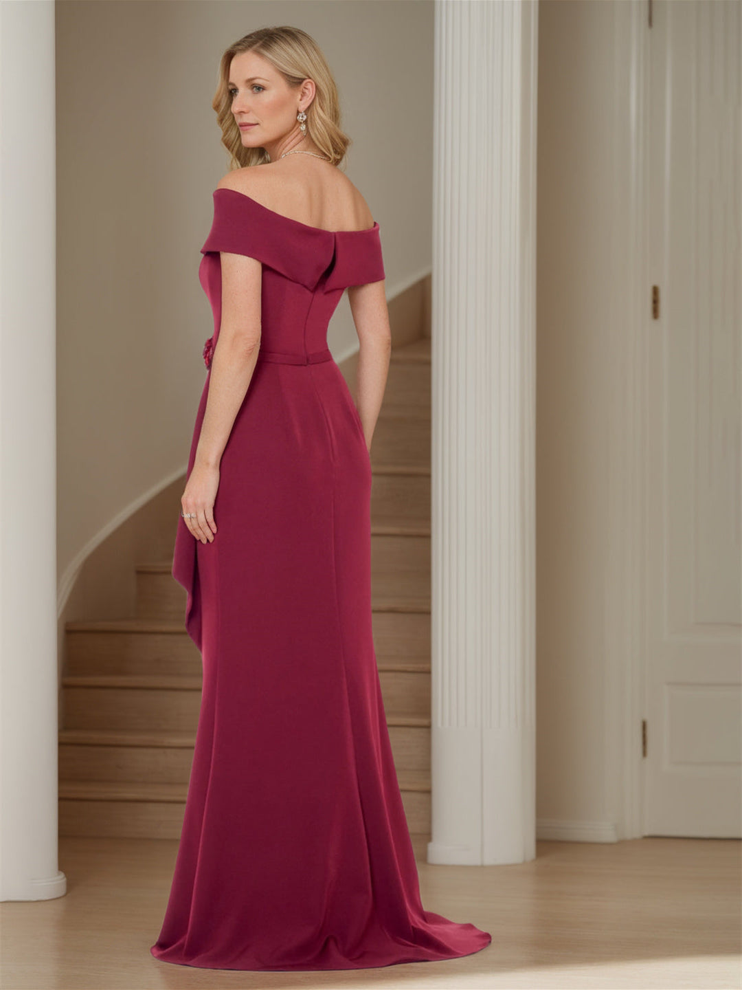 Robe de Mère de la Mariée Sirène/Trompette à Épaules Dénudées Sans Manches et Longueur Au Sol