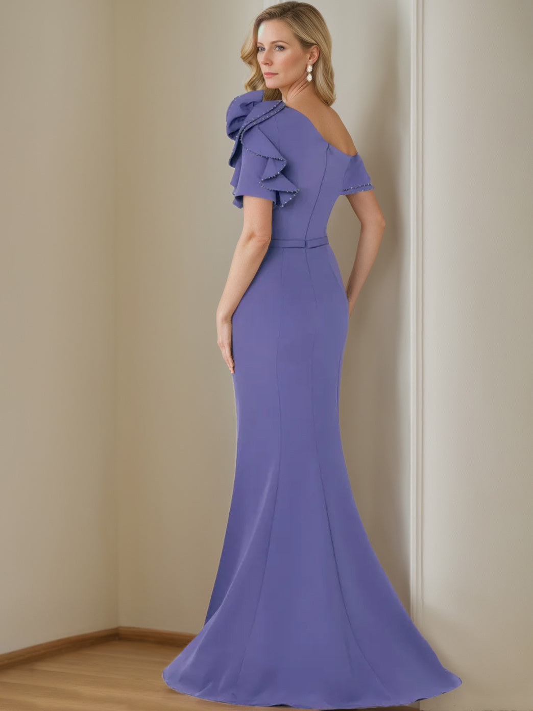 Robe de Mère de la Mariée Sirène/Trompette à Une Épaule et Longueur Au Sol avec Couleur Pure