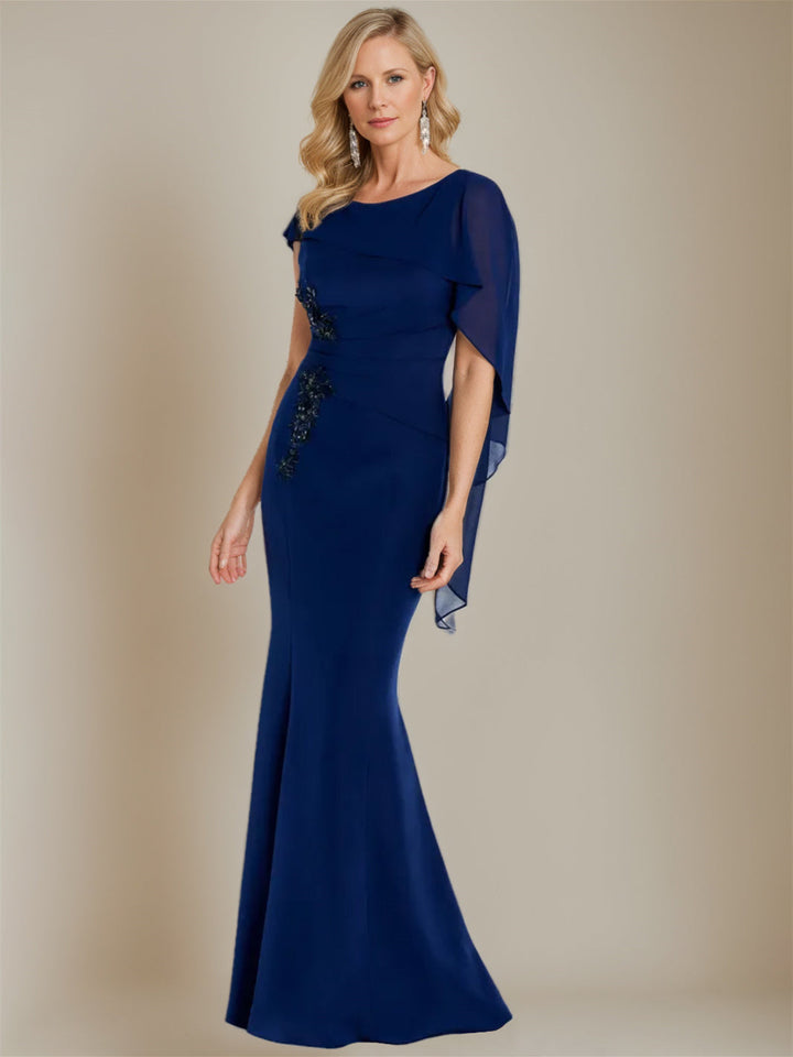 Robe de Mère de la Mariée Sirène/Trompette à Col Bateau Sans Manches et Longueur Au Sol