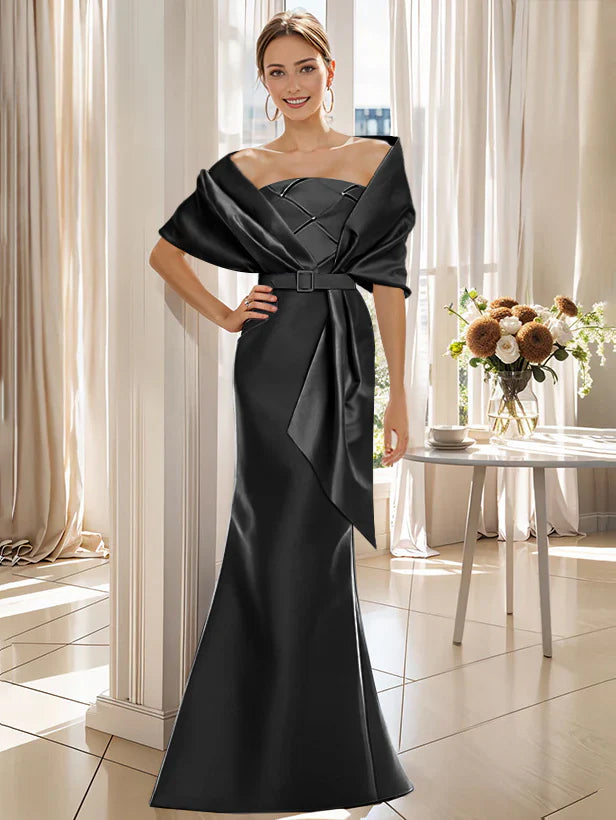 Robe Trompette 2 Pièces pour Mère de la Mariée et Du Marié, Longueur Au Sol, avec Cache-Cœur