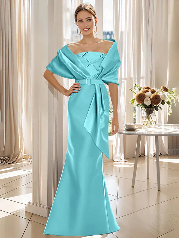 Robe Trompette 2 Pièces pour Mère de la Mariée et Du Marié, Longueur Au Sol, avec Cache-Cœur
