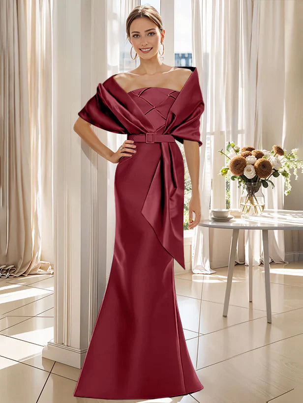Robe Trompette 2 Pièces pour Mère de la Mariée et Du Marié, Longueur Au Sol, avec Cache-Cœur