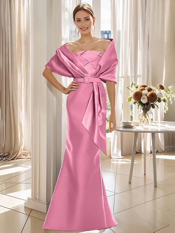 Robe Trompette 2 Pièces pour Mère de la Mariée et Du Marié, Longueur Au Sol, avec Cache-Cœur