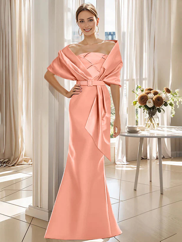 Robe Trompette 2 Pièces pour Mère de la Mariée et Du Marié, Longueur Au Sol, avec Cache-Cœur