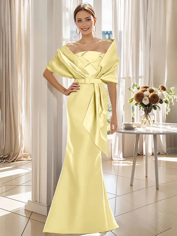 Robe Trompette 2 Pièces pour Mère de la Mariée et Du Marié, Longueur Au Sol, avec Cache-Cœur