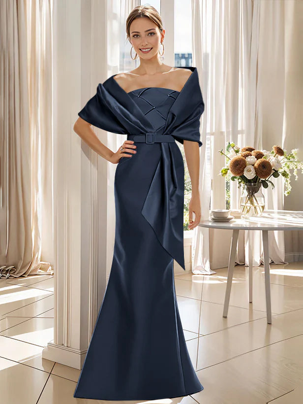 Robe Trompette 2 Pièces pour Mère de la Mariée et Du Marié, Longueur Au Sol, avec Cache-Cœur