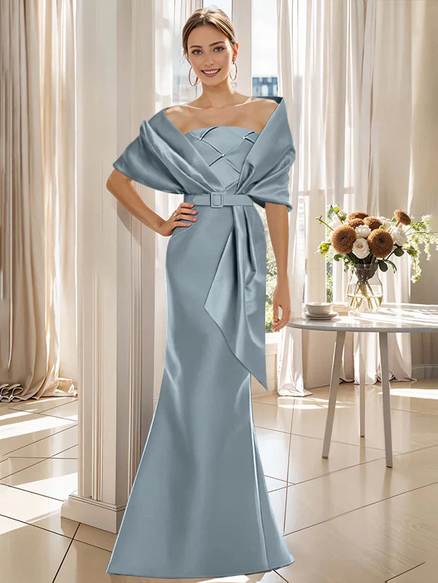 Robe Trompette 2 Pièces pour Mère de la Mariée et Du Marié, Longueur Au Sol, avec Cache-Cœur