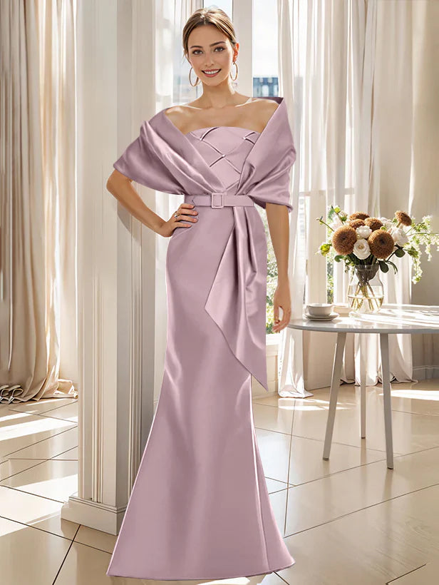 Robe Trompette 2 Pièces pour Mère de la Mariée et Du Marié, Longueur Au Sol, avec Cache-Cœur