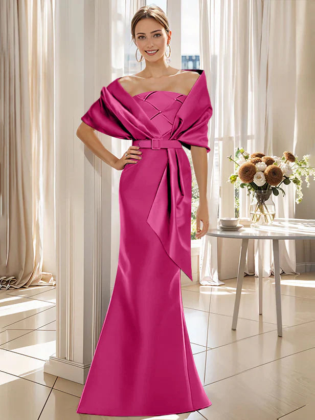 Robe Trompette 2 Pièces pour Mère de la Mariée et Du Marié, Longueur Au Sol, avec Cache-Cœur