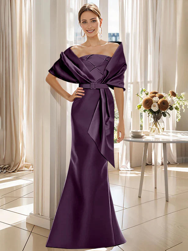 Robe Trompette 2 Pièces pour Mère de la Mariée et Du Marié, Longueur Au Sol, avec Cache-Cœur