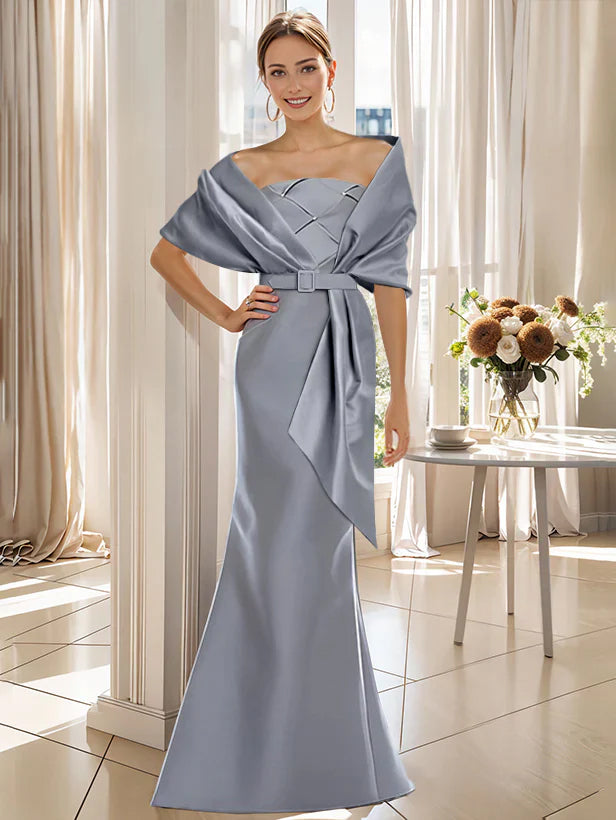 Robe Trompette 2 Pièces pour Mère de la Mariée et Du Marié, Longueur Au Sol, avec Cache-Cœur