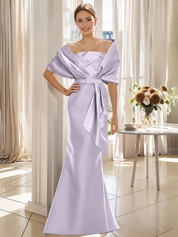 Robe Trompette 2 Pièces pour Mère de la Mariée et Du Marié, Longueur Au Sol, avec Cache-Cœur