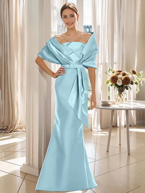 Robe Trompette 2 Pièces pour Mère de la Mariée et Du Marié, Longueur Au Sol, avec Cache-Cœur