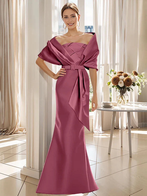 Robe Trompette 2 Pièces pour Mère de la Mariée et Du Marié, Longueur Au Sol, avec Cache-Cœur