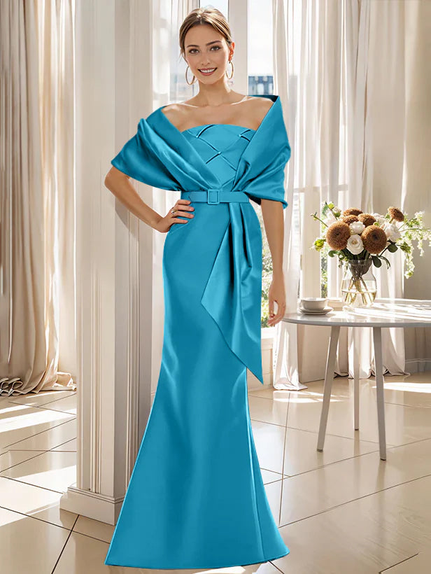 Robe Trompette 2 Pièces pour Mère de la Mariée et Du Marié, Longueur Au Sol, avec Cache-Cœur