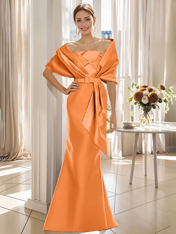 Robe Trompette 2 Pièces pour Mère de la Mariée et Du Marié, Longueur Au Sol, avec Cache-Cœur