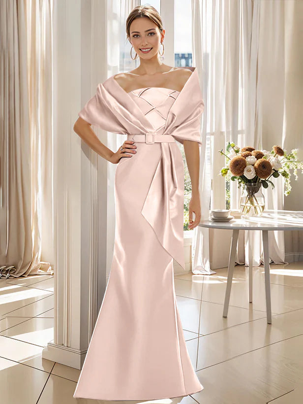 Robe Trompette 2 Pièces pour Mère de la Mariée et Du Marié, Longueur Au Sol, avec Cache-Cœur