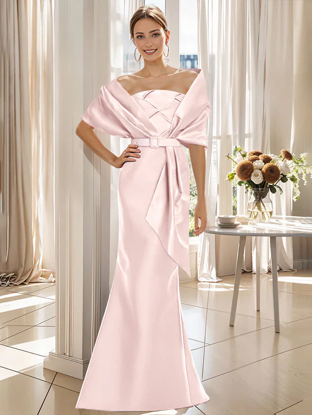 Robe Trompette 2 Pièces pour Mère de la Mariée et Du Marié, Longueur Au Sol, avec Cache-Cœur