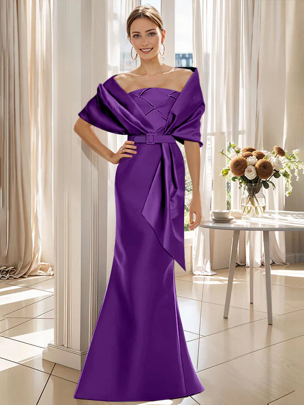 Robe Trompette 2 Pièces pour Mère de la Mariée et Du Marié, Longueur Au Sol, avec Cache-Cœur